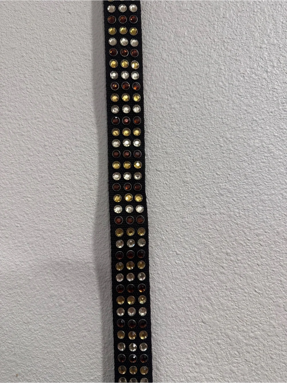 Studded Brown Canvas Belt with Amber and Clear Gems